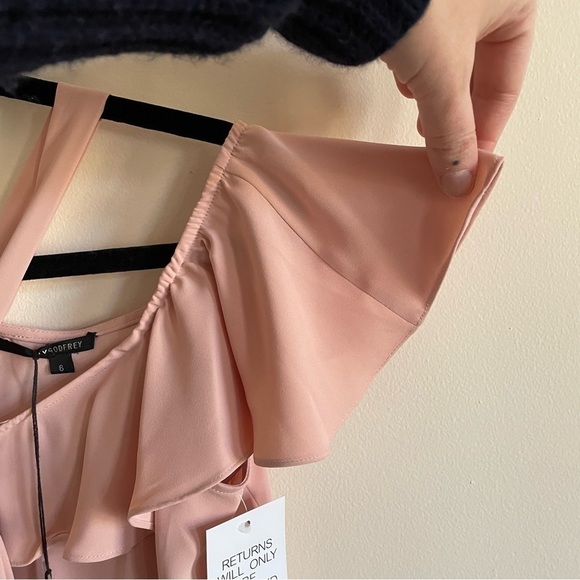 JAY GODFREY Pink Mini Dress Ruffle and Bow Details Off the Shoulder NWT - Picture 7 of 16